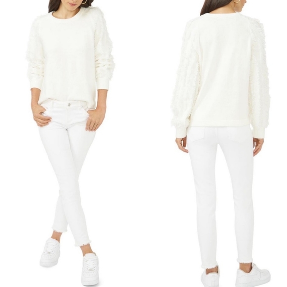 1. State Fringe Sleeve Boy Meets Girl Crewneck Sweater Antique White - Picture 8 of 8